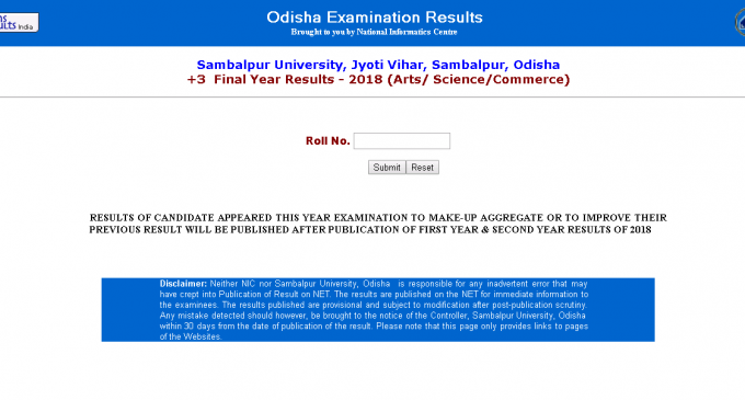 Sambalpur University declares +3 final year result for Arts, Commerce, Science streams,check result @orissaresults.nic.in