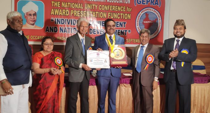 Dr. Baban Rindhe awarded with Bharat Ratan  – Dr. Sarvepalli Radhakrishnan Gold Medal Award